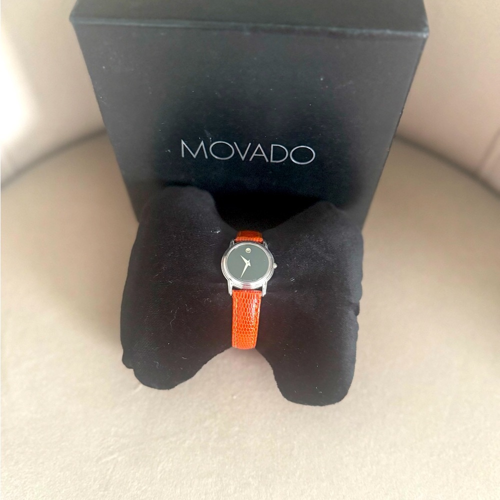 Movado Orange Leather Strap Watch